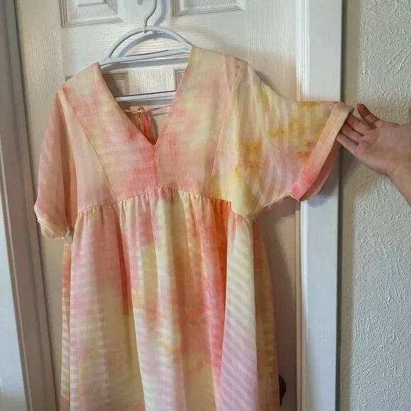 Entro Light Pink Lemon Yellow Mini Dress Medium - Picture 4 of 10